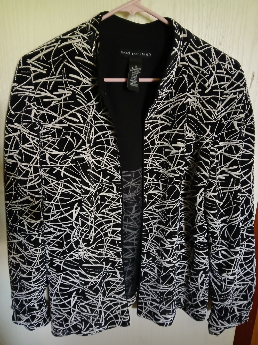 Madisonleigh Black & White Patterned Open-Front Jacket